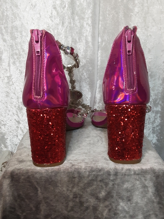 Betsey Johnson Hot Pink Rhinestone Dress Shoes With Glitter Heels - Picture 6 of 16
